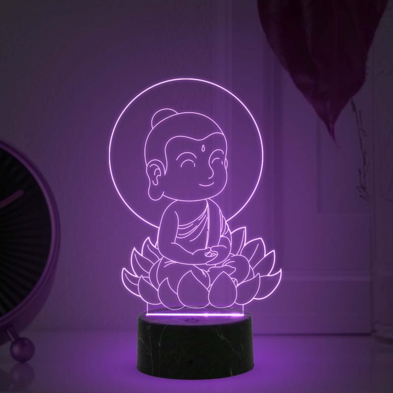 3D Illusion Little Gautam Buddha Night Light with Multicolored Gift for Friends & Family, Home Office Bedroom Decor